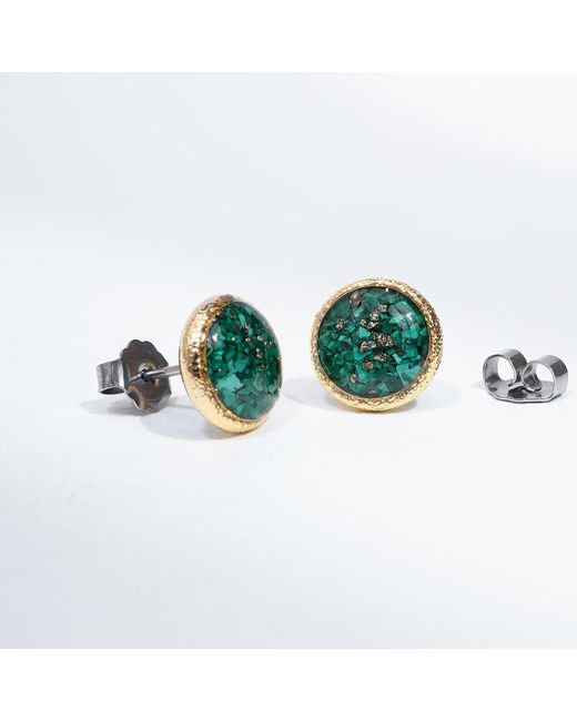 Kate Koel Green Malachite Stud Earrings — Round Stone Studs