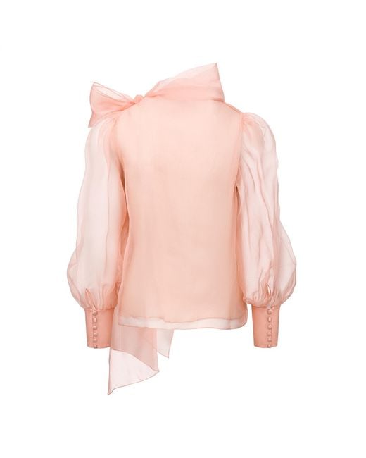 Lita Couture Pink Sheer Organza Silk Blouse