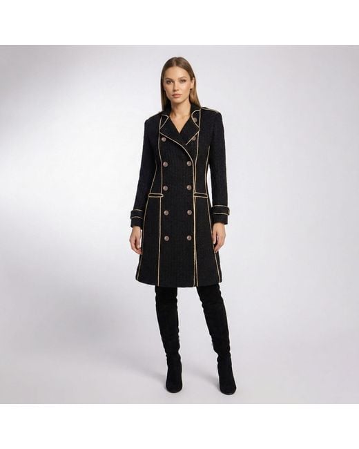 AVENUE No.29 Black Double Breasted Military Coat With Contrast Buttons –
