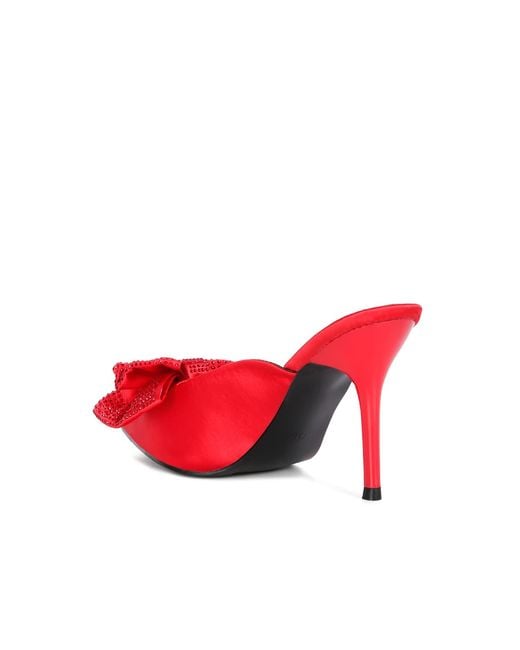 Rag & Co Red Elisda Embellished Bow High Heel Mules