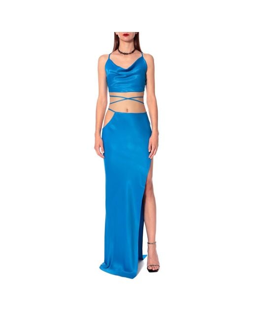 AGGI by HALEWSKI Blue Faye Cosmic Satin Maxi Skirt