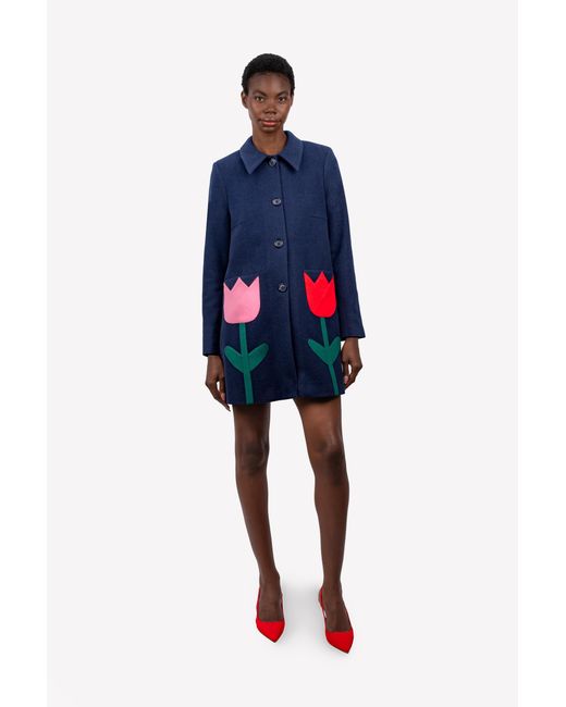 GUILLAUME ALEXANDRE Blue Tulips Pocketed Car Coat