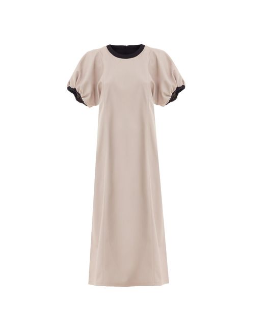 Julia Allert Natural Neutrals Puff Sleeve Faux Leather Midi Dress –