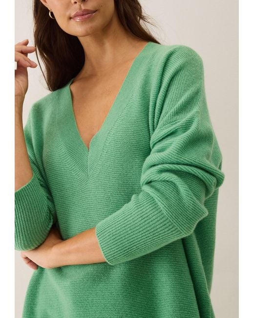 Loop Cashmere Green Relaxed Lofty V Neck Sweater