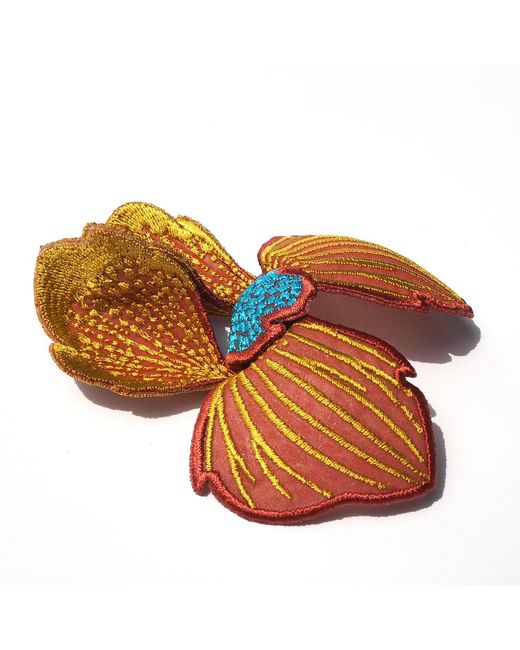 Nana Watanabe Orange Neutrals Click Flora Folded Dimensional Embroidered Earrings