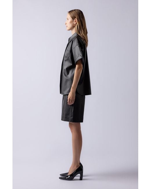 Lendrop Studios Black Mei Short Sleeve Leather Shirt