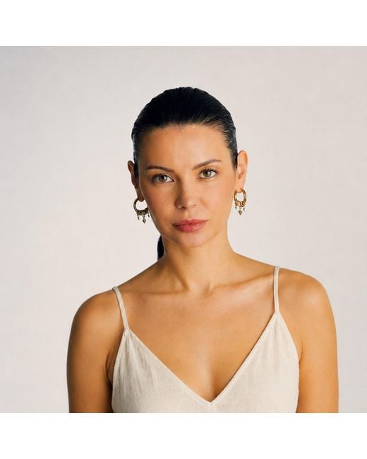 Kirei Metallic Spike Hoop Earrings With Zirconia