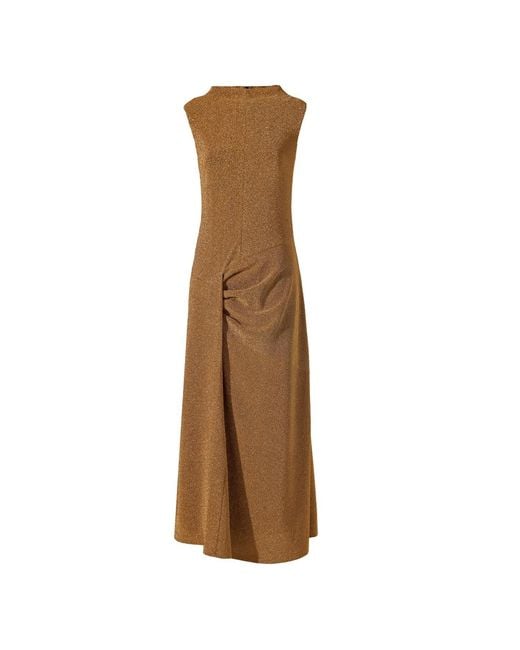 Julia Allert Brown Evening Metallic Knit Sleeveless Long Dress