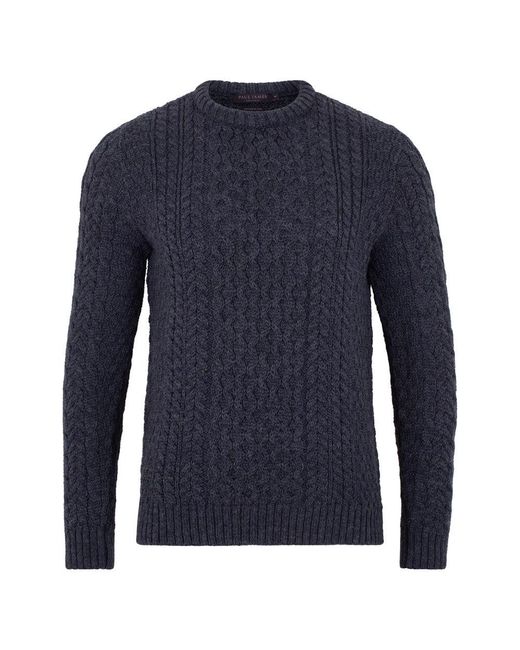 Paul James Knitwear Blue Fisherman'Johnson British Wool Cable Jumper for men