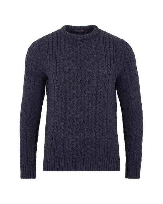 Paul James Knitwear Blue S Fisherman's Johnson British Wool Cable Jumper for men