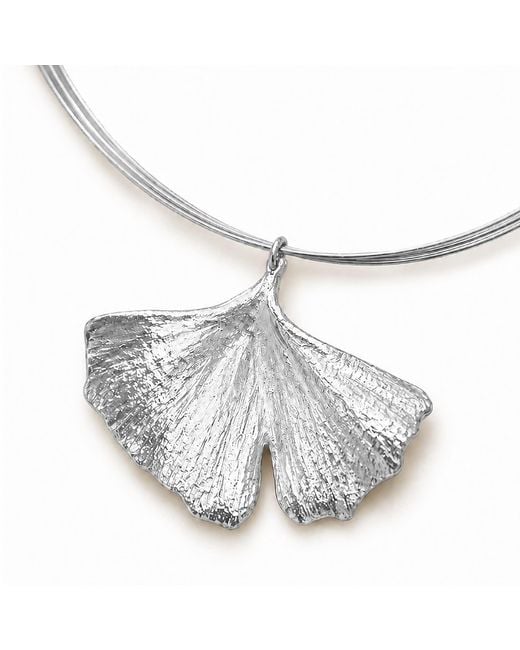 Mother Nature Jewelry White Ginkgo Biloba Leaf Necklace, Handmade Statement Pendant