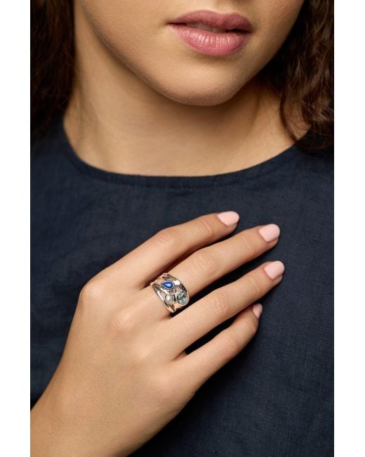 Isla Silver Blue Topaz, Pearl & Lapis Lazuli Ring
