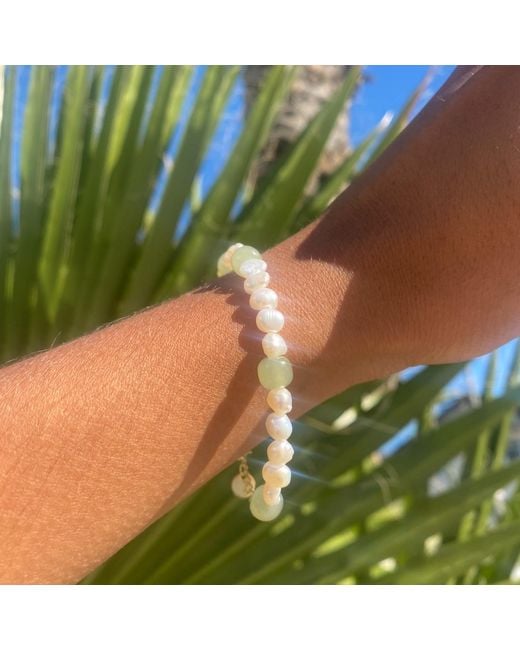 seree Isabelle Pearl And Green Jade Bracelet