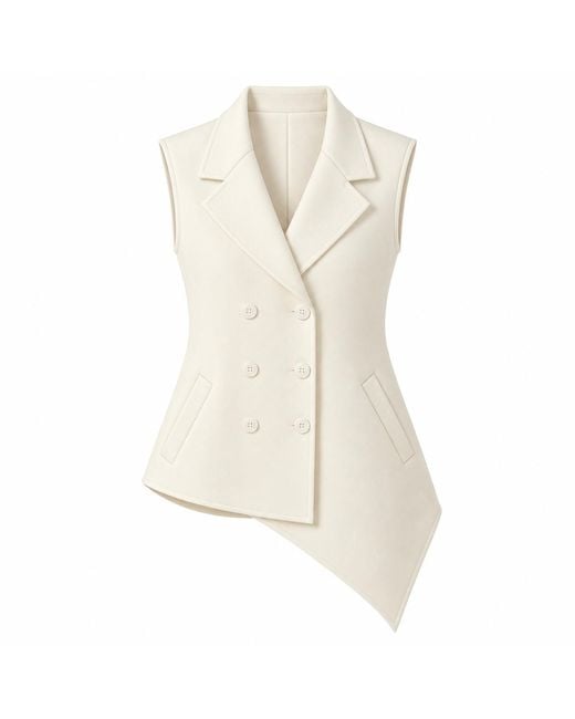 IZABELA MANDOIU White Ivory Sculptural Asymmetric Double-Breasted Vest