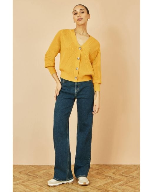 Yumi' Yellow Mustard Relaxed Fit Cardigan With Stitch Detail