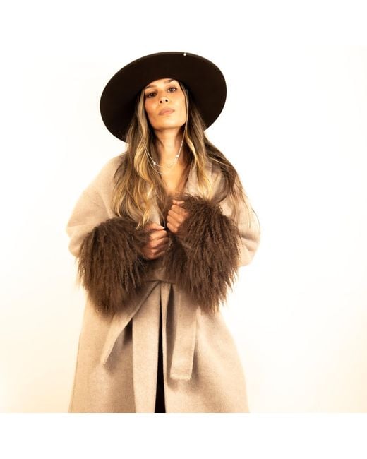 Shaded the Label Natural Neutrals The Perran Camel Wool & Mongolian Shearling Coat