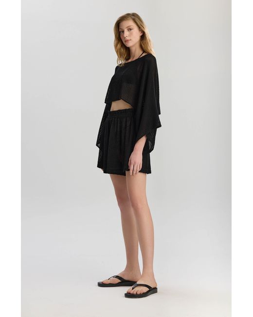 Lilamie Black Carmen Loose Fit Long Sleeve Beach Blouse