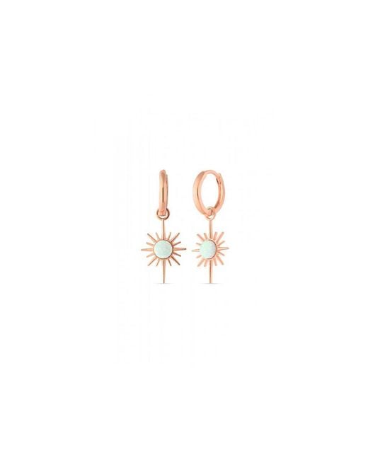 Spero London Metallic White Opal Northern Star Starburst Drop Hoop Earring Sterling Silver
