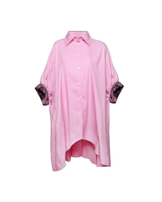 Madebyza Pink Striped Oversized Shirt With Lace Cuff Detail