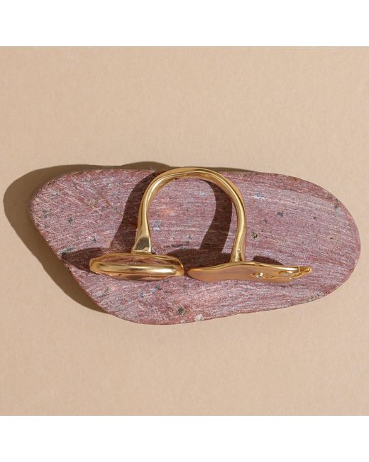 Rare Matters Jewelry Metallic Floating Stone Peach Glass Huggie Ring