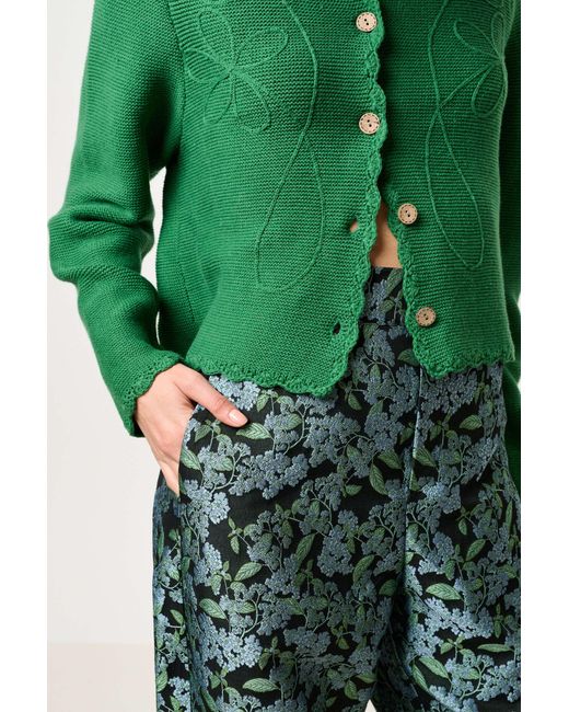Louche Green Sutton Blossom Jacquard Barrel Trouser