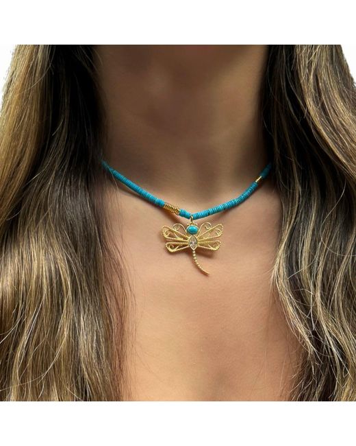 Ebru Jewelry Metallic Beaded Spiritual Dragonfly Pendant Necklace