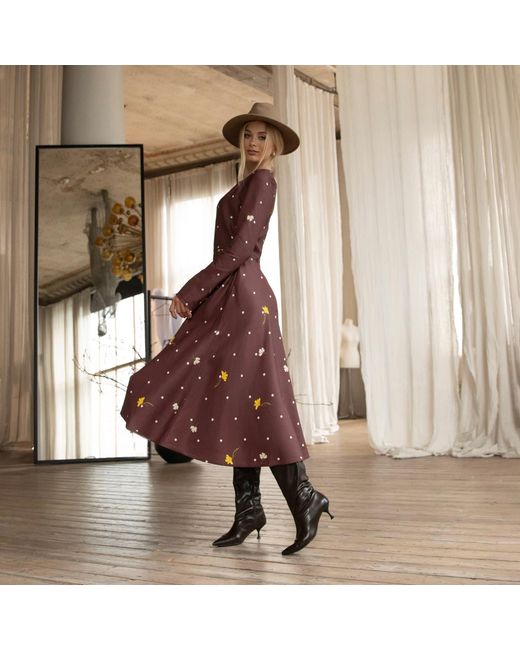 RainSisters Red Fit & Flare Long Sleeve Midi Dress: Vintage Flare