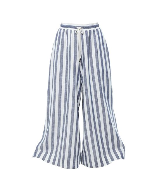 Metamorph Blue Striped Linen Palazzo Pants