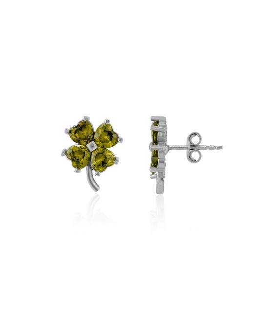 Spero London Green Four Leaf Clover Sterling Stud Earrings