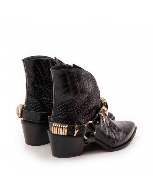 The 5Th Element Black Bronx Western Boots – Croco Leather