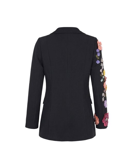 Modenaire Blue Asymmetric Floral Appliqué Blazer