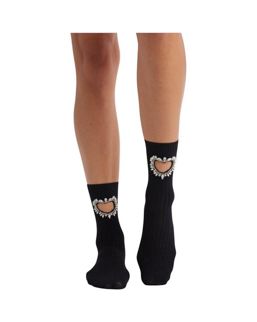 HIGH HEEL JUNGLE by KATHRYN EISMAN Black Gem Crystal Heart Sock