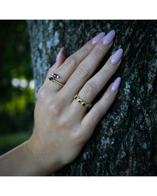 Ebru Jewelry Metallic Royal Sapphire Adjustable Plated Stackable Ring