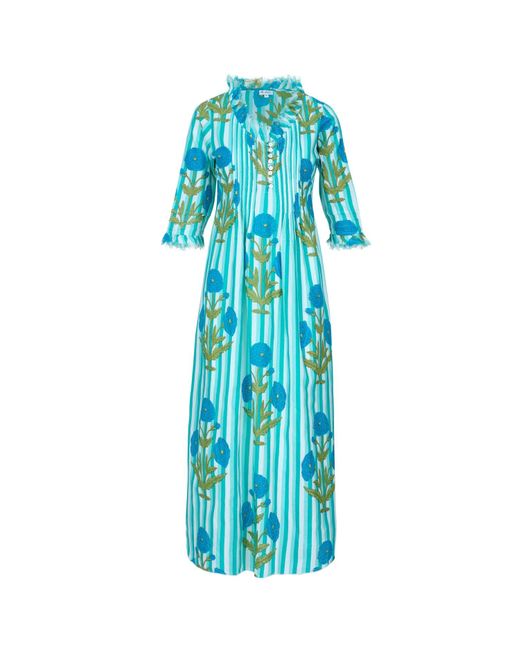 At Last Blue Cotton Annabel Maxi Dress In Turquoise Marigold