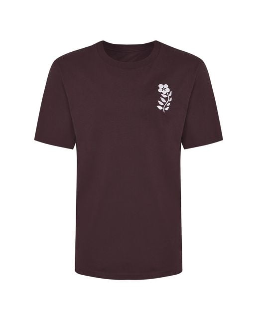 INGMARSON Purple Flower Embroidered Organic Cotton T-Shirt Burgundy for men