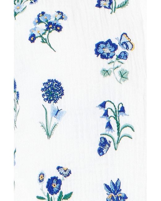 Yumi' Blue Floral Embroidery Reversible Cotton Jacket