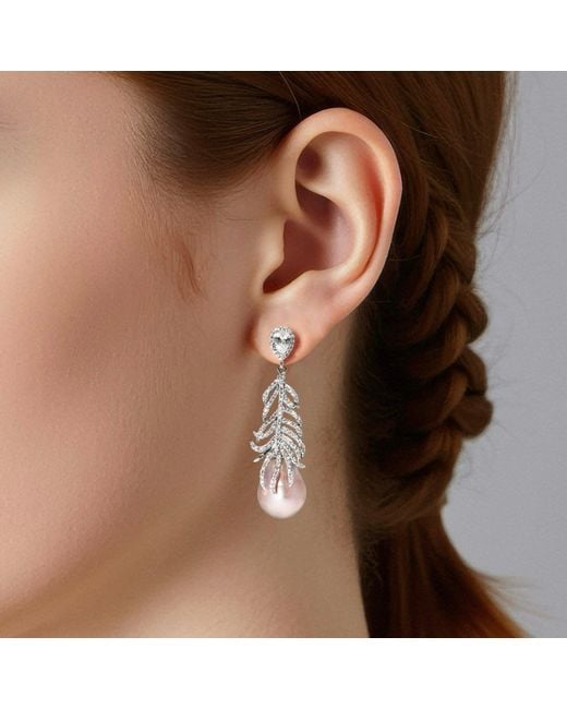 Ninemoo Metallic Feather Baroque Pearl Earrings