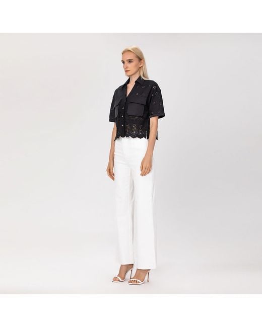 Smart and Joy Black Embroidered Crop Shirt