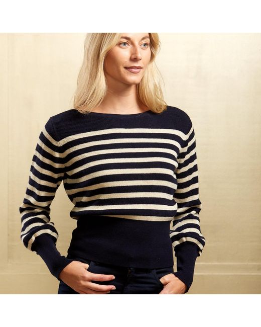 Guinea London Blue Breton & Cream Lurex Stripe Wool & Cashmere Jumper