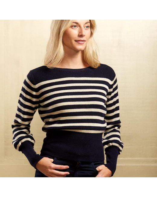 Guinea London Blue Breton & Cream Lurex Stripe Wool & Cashmere Jumper
