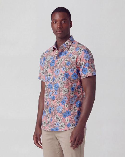 Lords of Harlech Blue Todd Tropical Mix Coral Knit Shirt for men