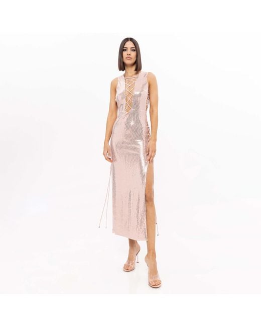 Nissa Multicolor Holographic-Effect Midi Dress