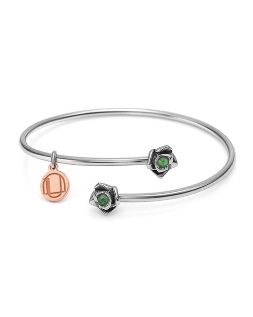 Unaloe Black Sterling Magnifica Open Bangle Bracelet With Natural Emerald – Handmade Italian Artisan Jewelry