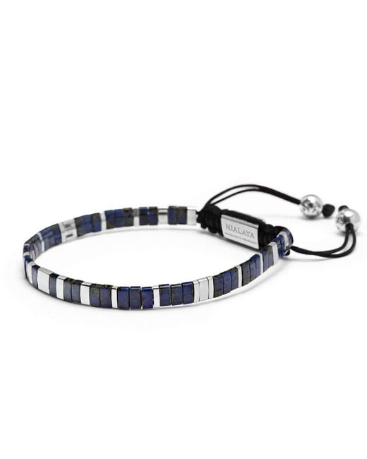 Nialaya Blue Bracelet With Marbled And Miyuki Tila Beads for men