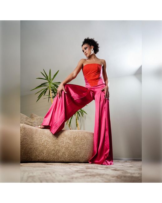 Imaatu Pink Shield Fuchsia Silk Alcantara Corset Jumpsuit – Luxury Wide-Leg