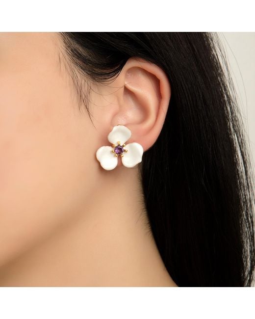 Milou Jewelry White Petal Flower Earrings