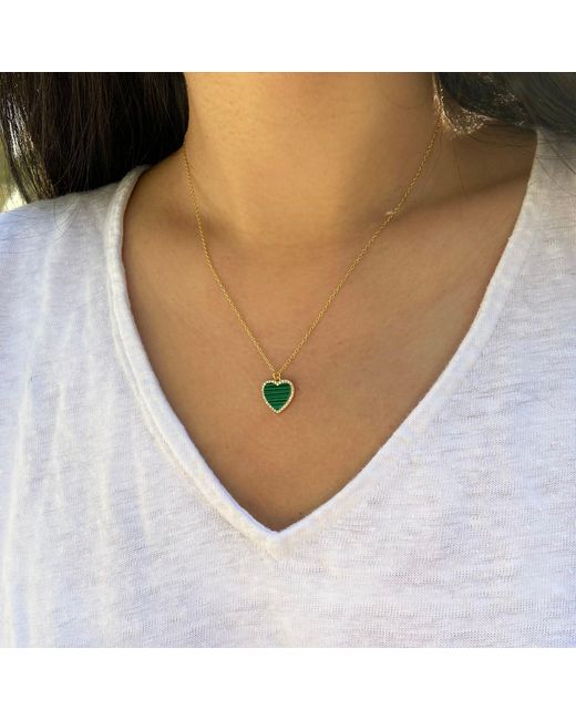 KAMARIA Metallic Malachite Heart Necklace With Crystals
