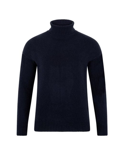 Paul James Knitwear Blue Merino Alessandro Cashmere Submariner Roll Neck Jumper for men