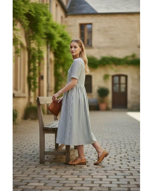 BEIRA Gray Flora Dress – Stripe Cotton