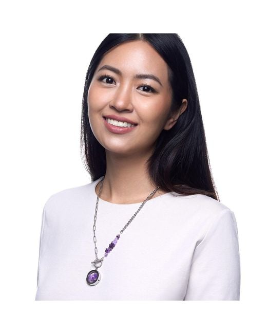 My Little Nature Metallic Amethyst Necklace With Beaded Amethyst Chain Charm And Toggle Clasp – Natural Gemstone Jewelry, Birthstone Necklace